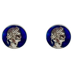 Rossella Ugolini 24K Gold-Plated Blue Enamel Handcrafted Coin Cufflinks