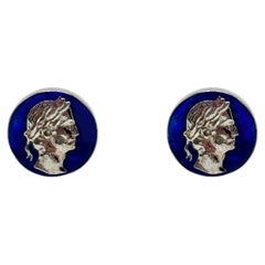 Rossella Ugolini 24K Gold-Plated Blue Enamel Handcrafted Coin Cufflinks