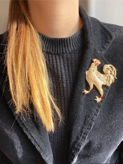 Rossella Ugolini 24k Gold-plated Enameled Cock Brooch