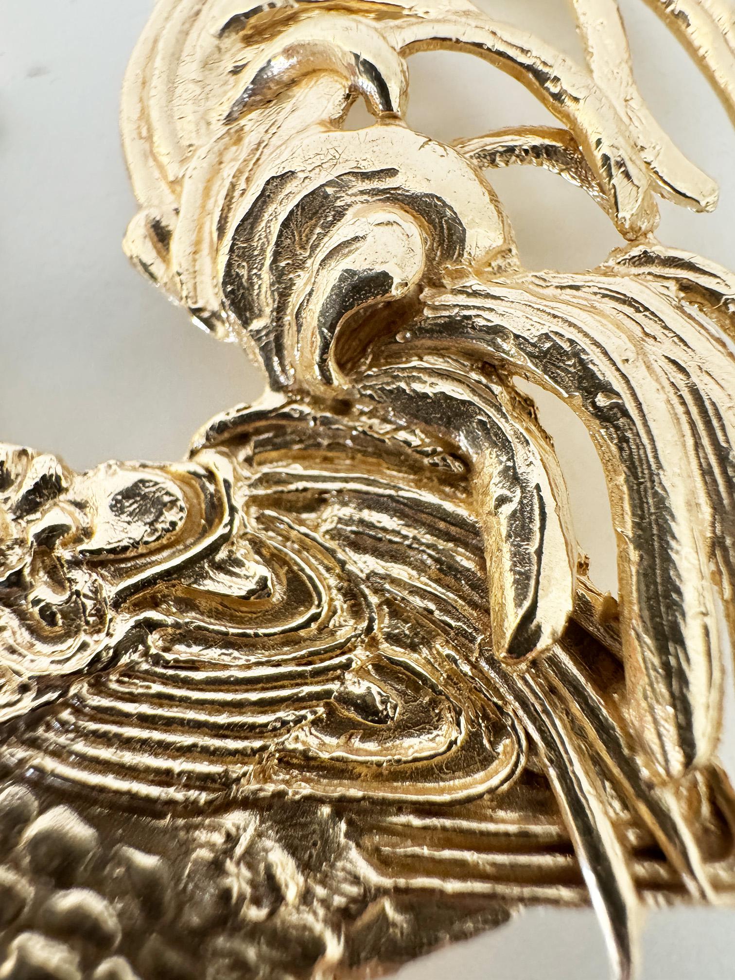 Rossella Ugolini 24k Gold-plated Rooster Brooch in vendita 1