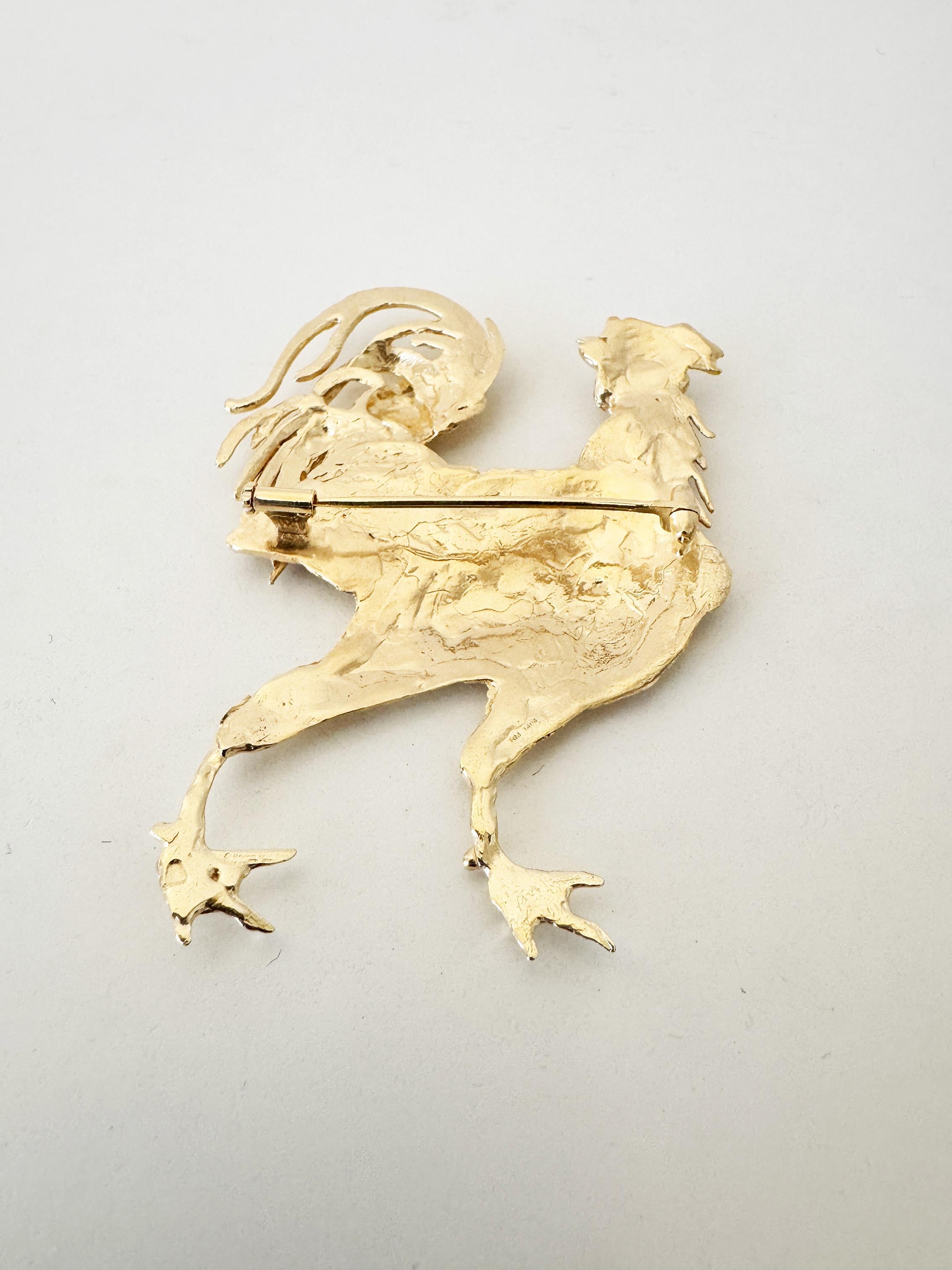Rossella Ugolini 24k Gold-plated Rooster Brooch in vendita 3