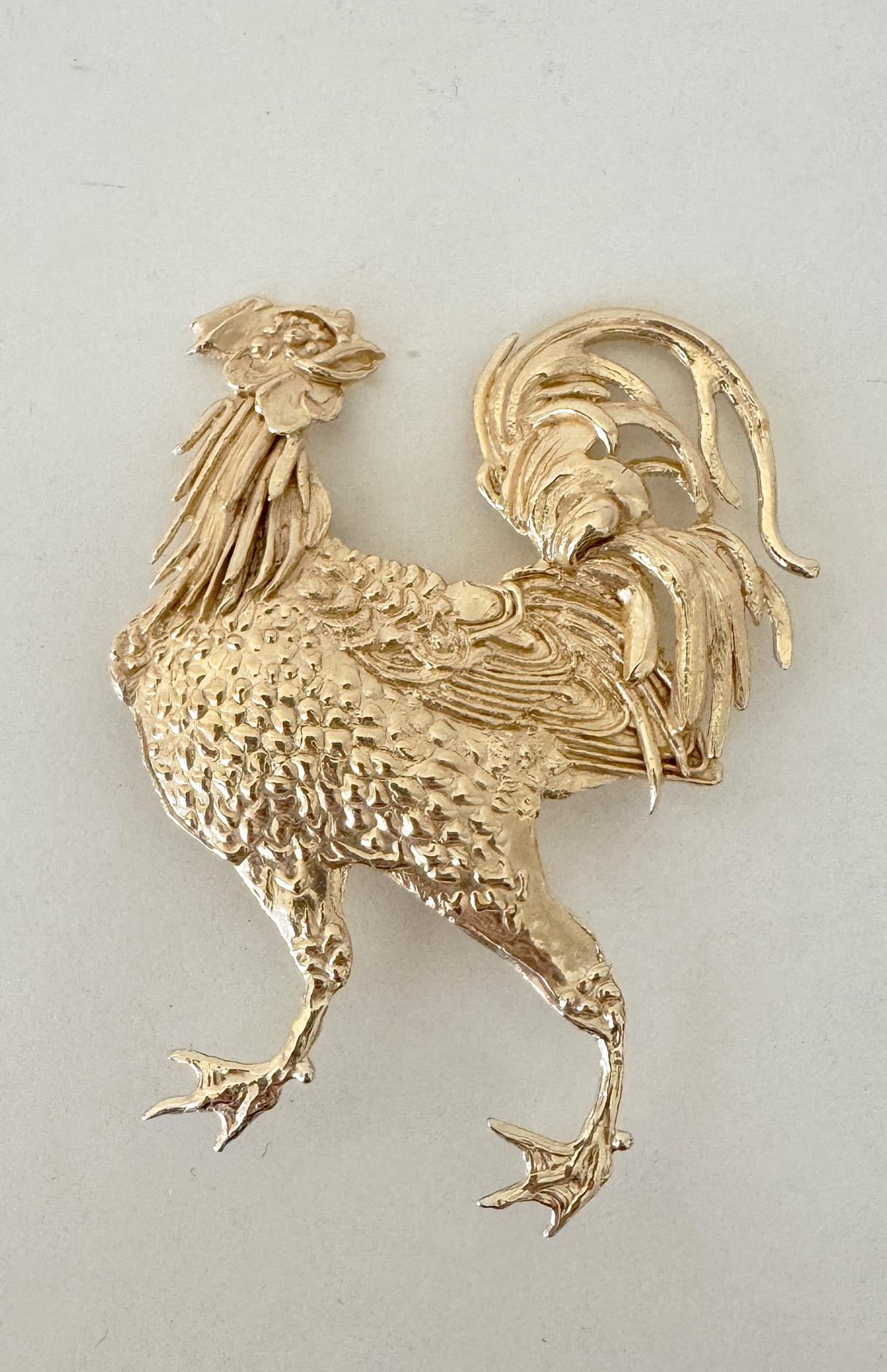 Rossella Ugolini 24k Gold-plated Rooster Brooch in vendita 4