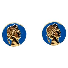 Rossella Ugolini 24k Yellow Gold Plated Blue Enamel Handcrafted Coin Cufflinks