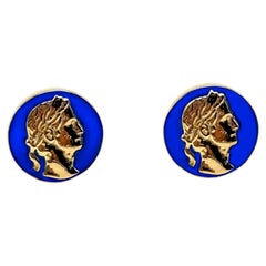 Rossella Ugolini 24k Yellow Gold Plated Blue Enamel Handcrafted Coin Cufflinks
