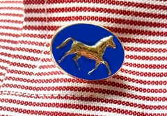 Rossella Ugolini 24k Yellow Gold Plated Blue Enamel Handcrafted Horse Cufflinks