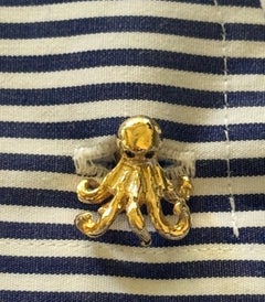 Rossella Ugolini 24k Yellow Gold Plated Blue Sapphire Eyes Octopus Cufflinks