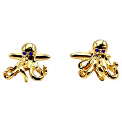 Rossella Ugolini 24k Yellow Gold Plated Blue Sapphire Eyes Octopus Cufflinks