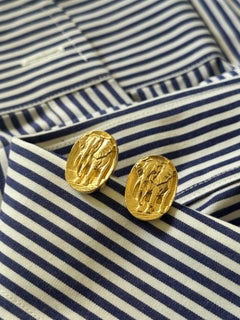 Rossella Ugolini 24k Yellow Gold Plated Elephant Coin Cufflinks Made in Italy