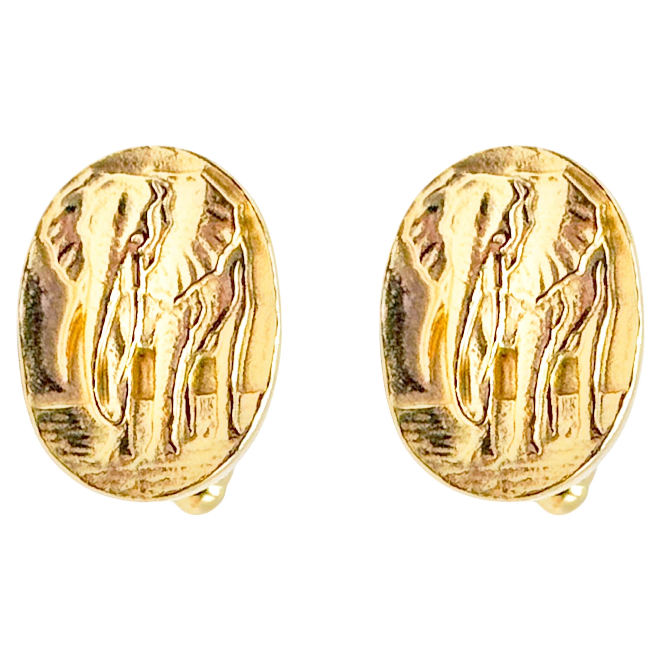 Rossella Ugolini 24k Yellow Gold Plated Elephant Coin Cufflinks Made in Italy