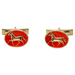 Rossella Ugolini 24k Yellow Gold Plated Enamel Handcrafted Horse Cufflinks