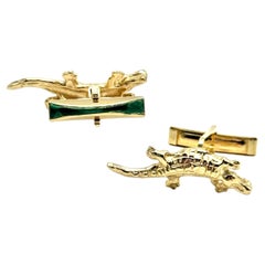 Rossella Ugolini 24k Yellow Gold Plated Green Enamel Crocodile Cufflinks