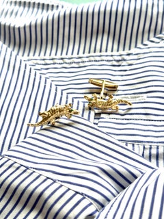 Rossella Ugolini Gemelli da polso con occhi di coccodrillo in smalto verde placcato oro giallo 24k