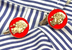 Rossella Ugolini 24K Yellow Gold-Plated Red Enamel Handcrafted Coin Cufflinks