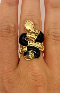Rossella Ugolini 24k Yellow Gold Plated Ruby Eye Black Enamel Snake Ring