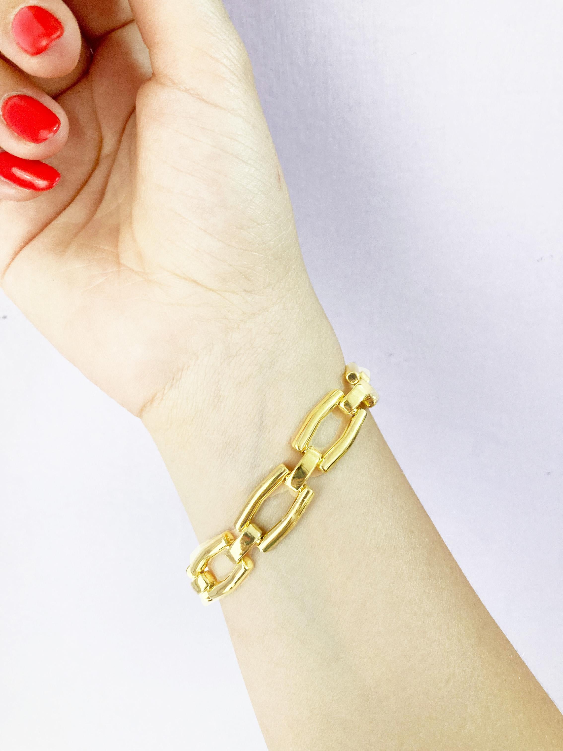 Modern Rossella Ugolini 24K Yellow Gold Plated Unique Links Chain Bracelet For Sale