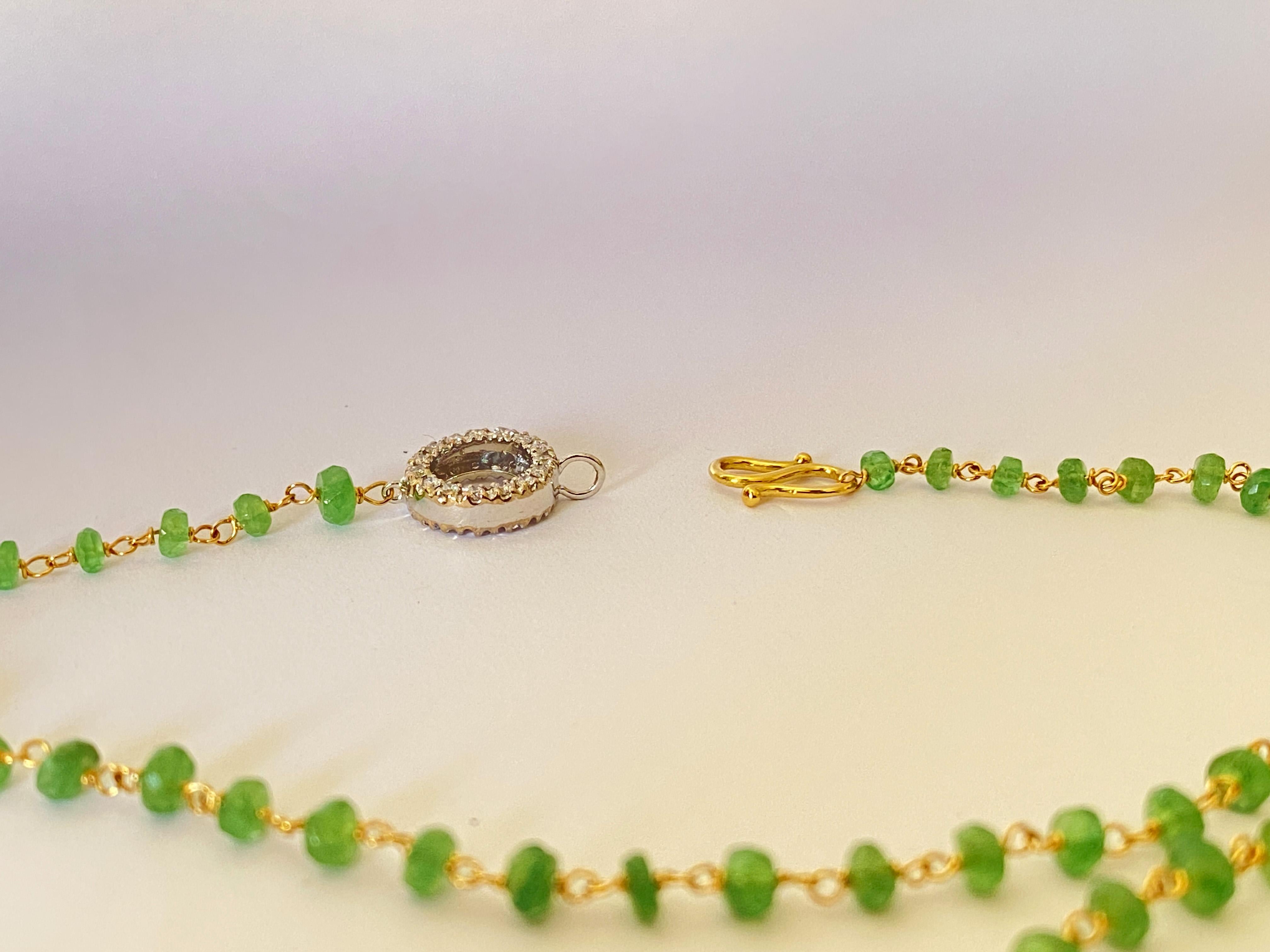 Rossella Ugolini 50 Carat Emerald Beads White Diamond 18k Yellow Gold Necklace For Sale 5