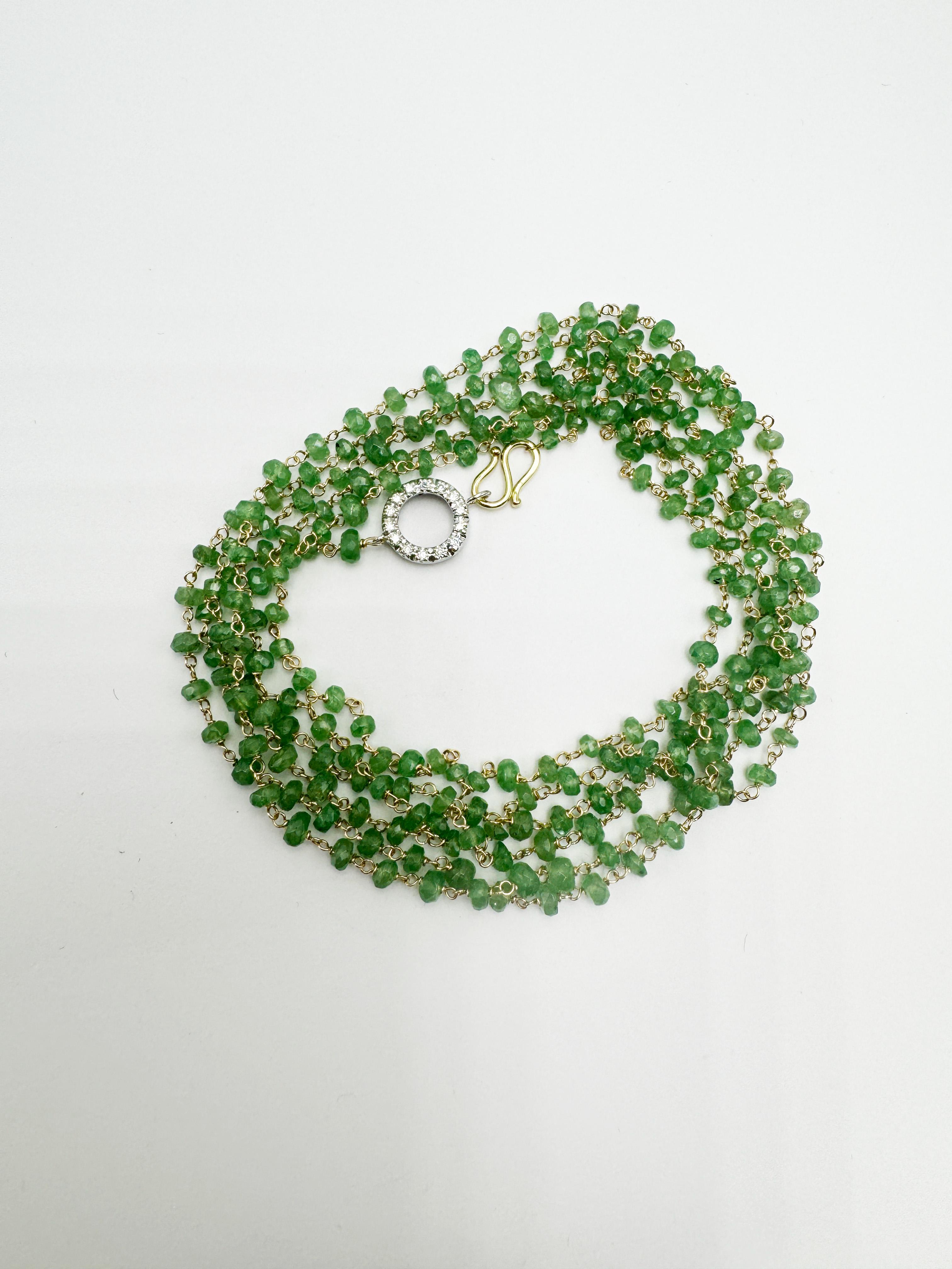 Rossella Ugolini 50 Carat Emerald Beads White Diamond 18k Yellow Gold Necklace For Sale 10