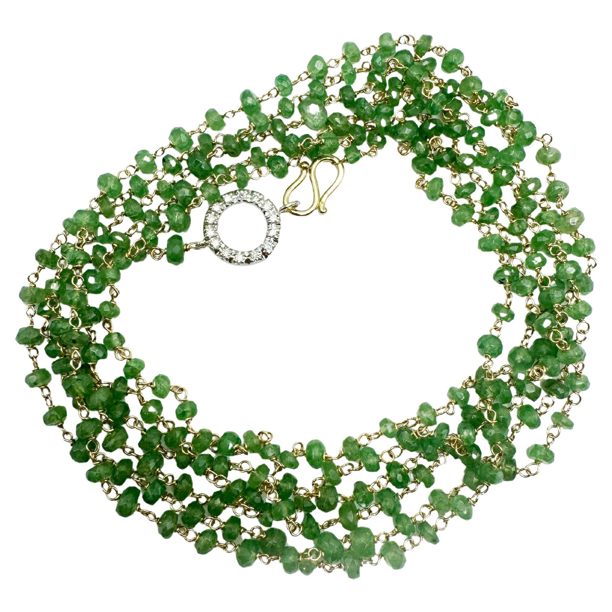 Rossella Ugolini 50 Carat Emerald Beads White Diamond 18k Yellow Gold Necklace