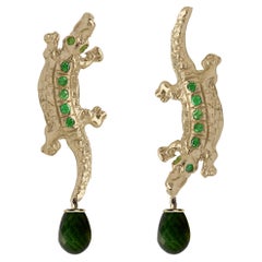 Rossella Ugolini Alligator 18K Yellow Gold Emerald Unisex Earrings