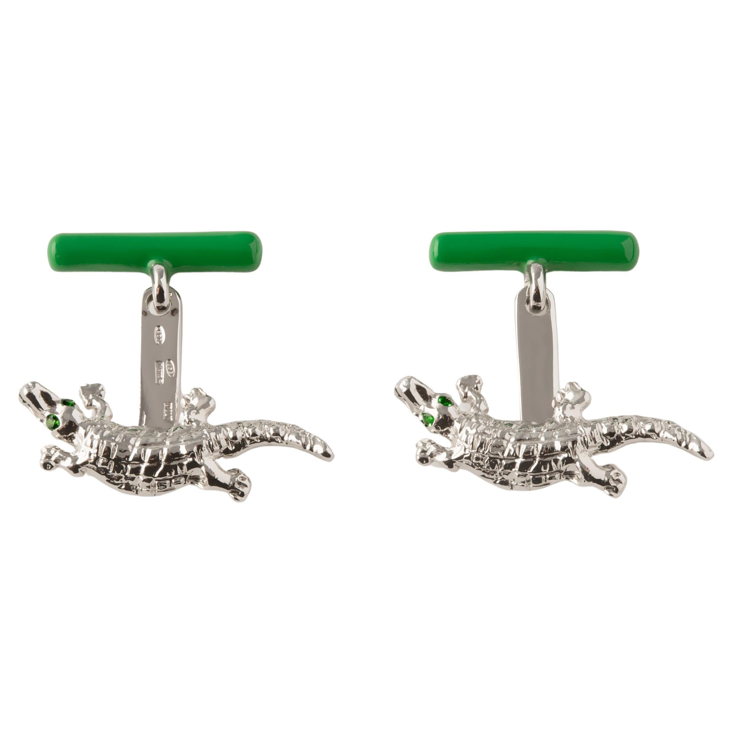 Rossella Ugolini Alligator Emerald Eyes Sterling Silver Gold Plated Cufflinks