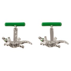 Rossella Ugolini Alligator Emerald Eyes Sterling Silver Gold Plated Cufflinks