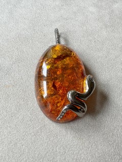 Rossella Ugolini Amber 0.21 Carats White Diamonds Burnished Silver Snake Pendant