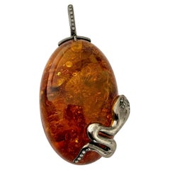 Rossella Ugolini Amber 0.21 Carats White Diamonds Burnished Silver Snake Pendant