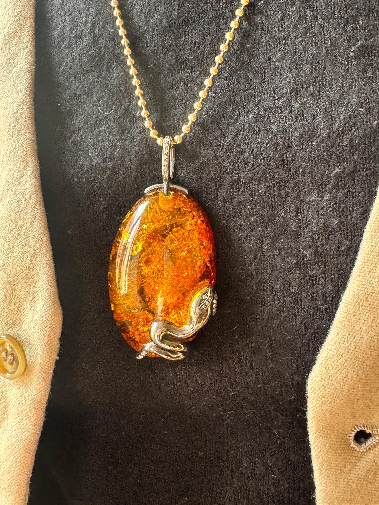 Rossella Ugolini Collana a serpente con catena in argento Sterling con ambra e diamanti bianchi 0.21c in vendita 6