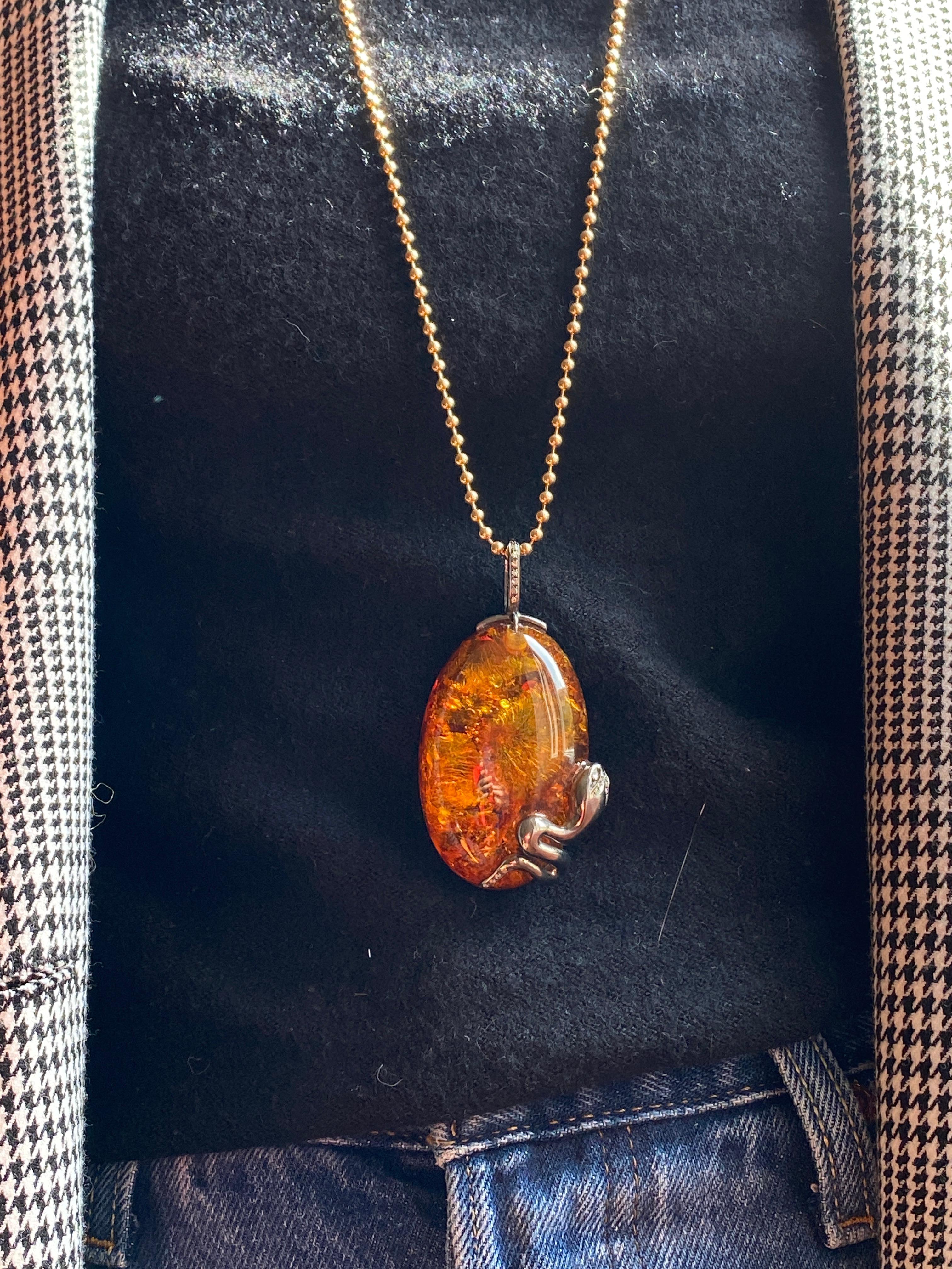 Rossella Ugolini Collana a serpente con catena in argento Sterling con ambra e diamanti bianchi 0.21c in vendita 10