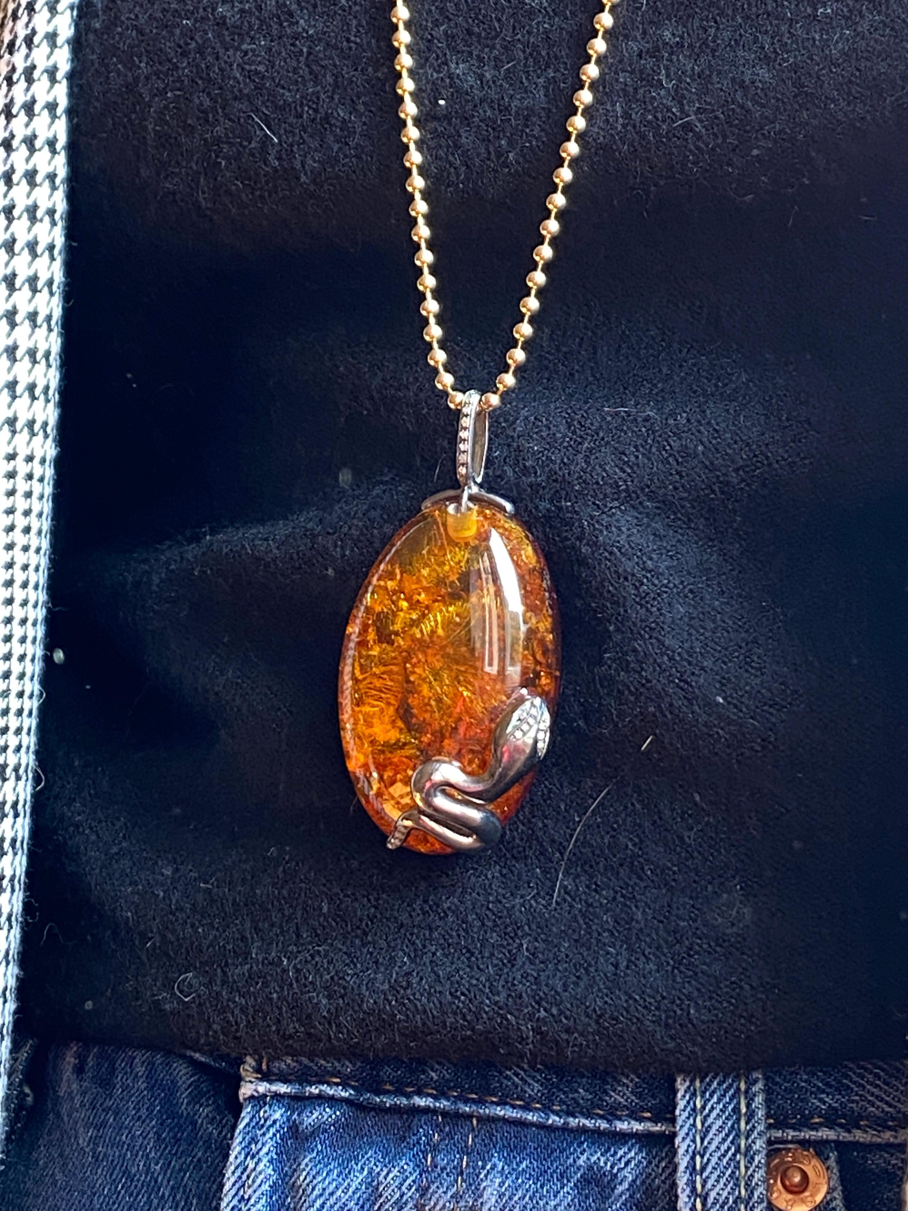 Rossella Ugolini Collana a serpente con catena in argento Sterling con ambra e diamanti bianchi 0.21c in vendita 11