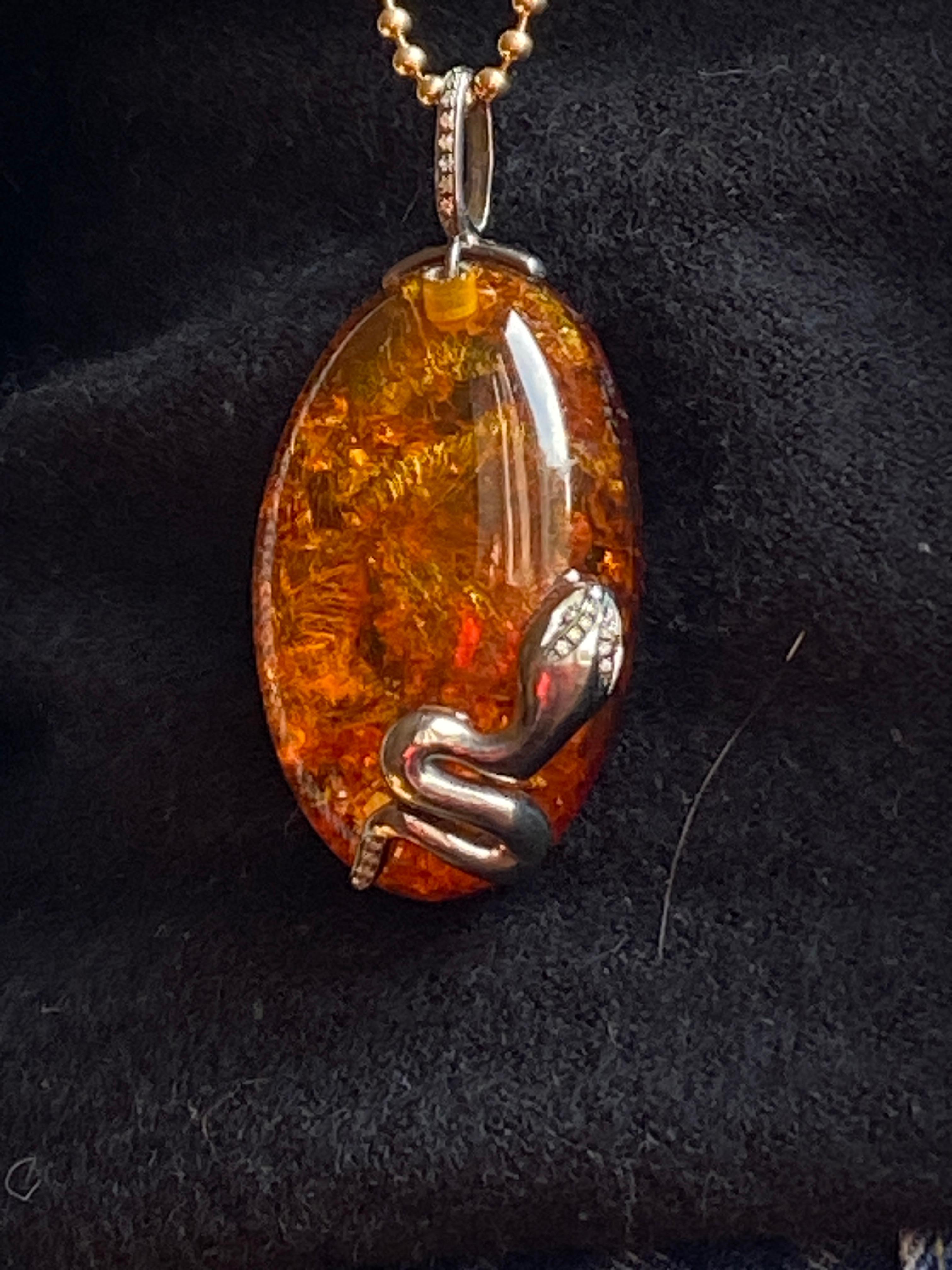 Rossella Ugolini Collana a serpente con catena in argento Sterling con ambra e diamanti bianchi 0.21c in vendita 12