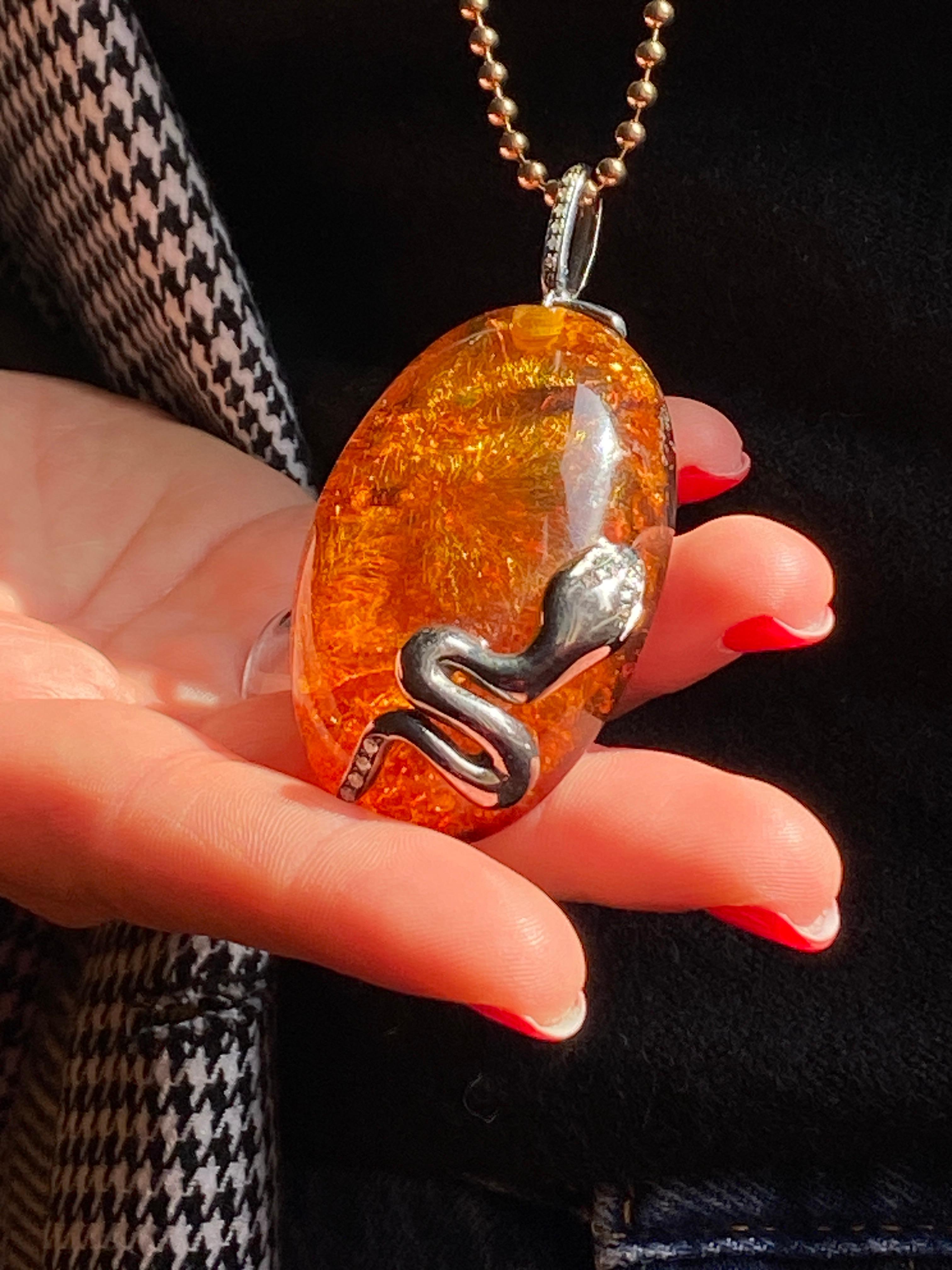 Rossella Ugolini Collana a serpente con catena in argento Sterling con ambra e diamanti bianchi 0.21c in vendita 13