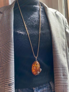 Rossella Ugolini Amber 0.21c White Diamonds Sterling Silver Chain Snake Necklace