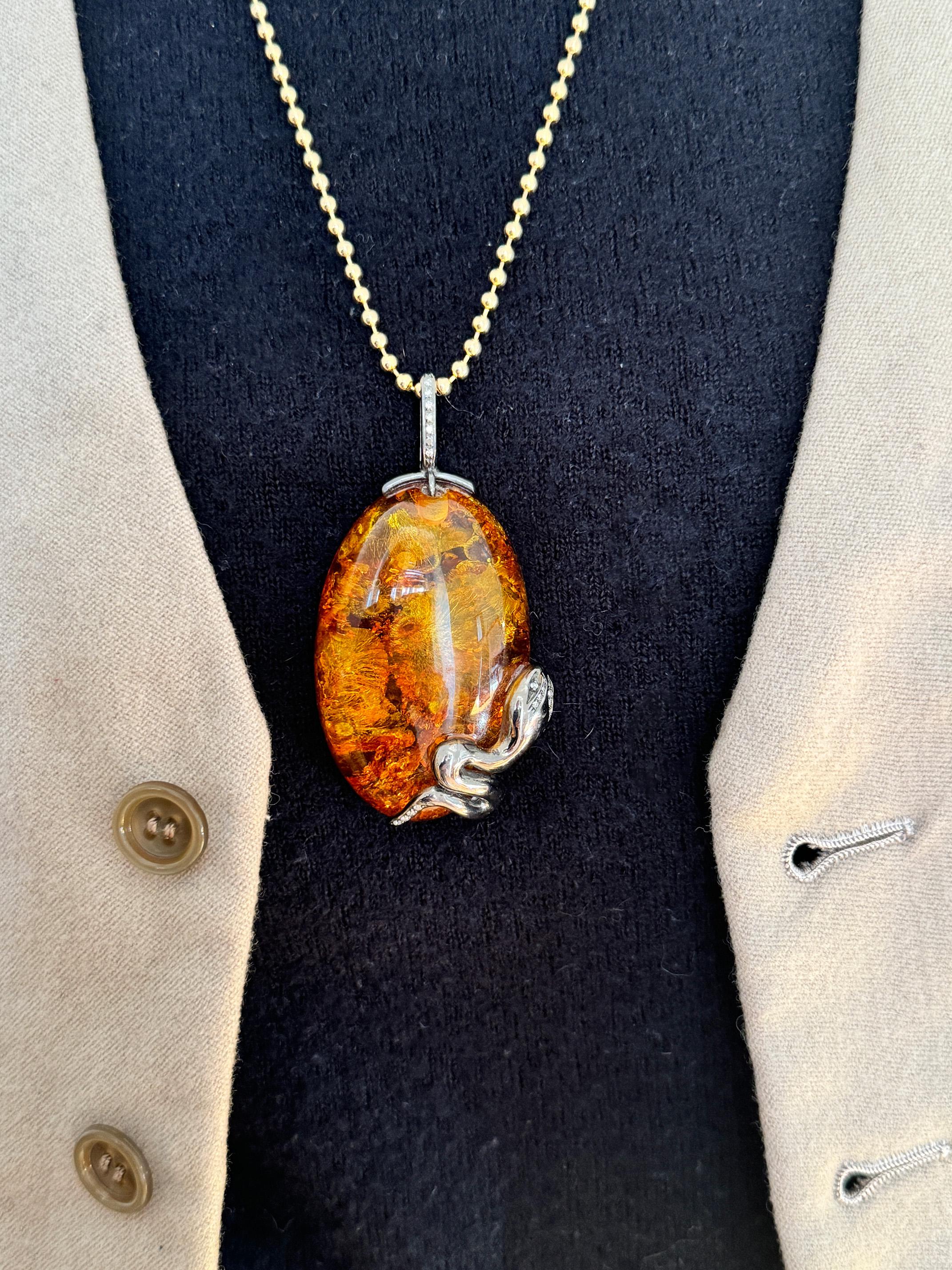 Taglio brillante Rossella Ugolini Collana a serpente con catena in argento Sterling con ambra e diamanti bianchi 0.21c in vendita