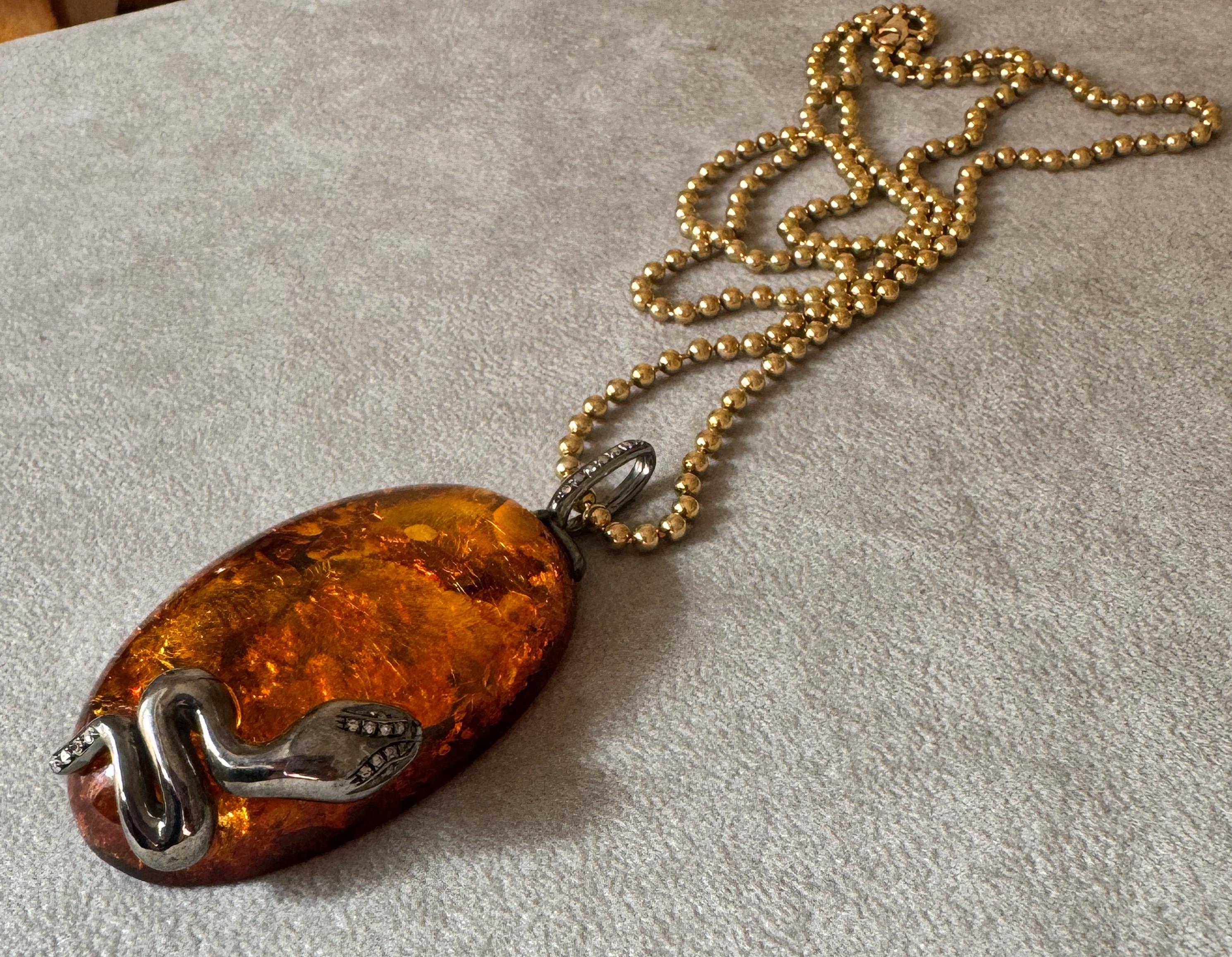 Rossella Ugolini Collana a serpente con catena in argento Sterling con ambra e diamanti bianchi 0.21c in vendita 2