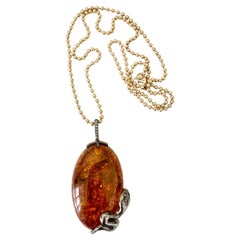 Rossella Ugolini Schlangenhalskette, Bernstein 0,21c Weiße Diamanten Sterlingsilber Kette