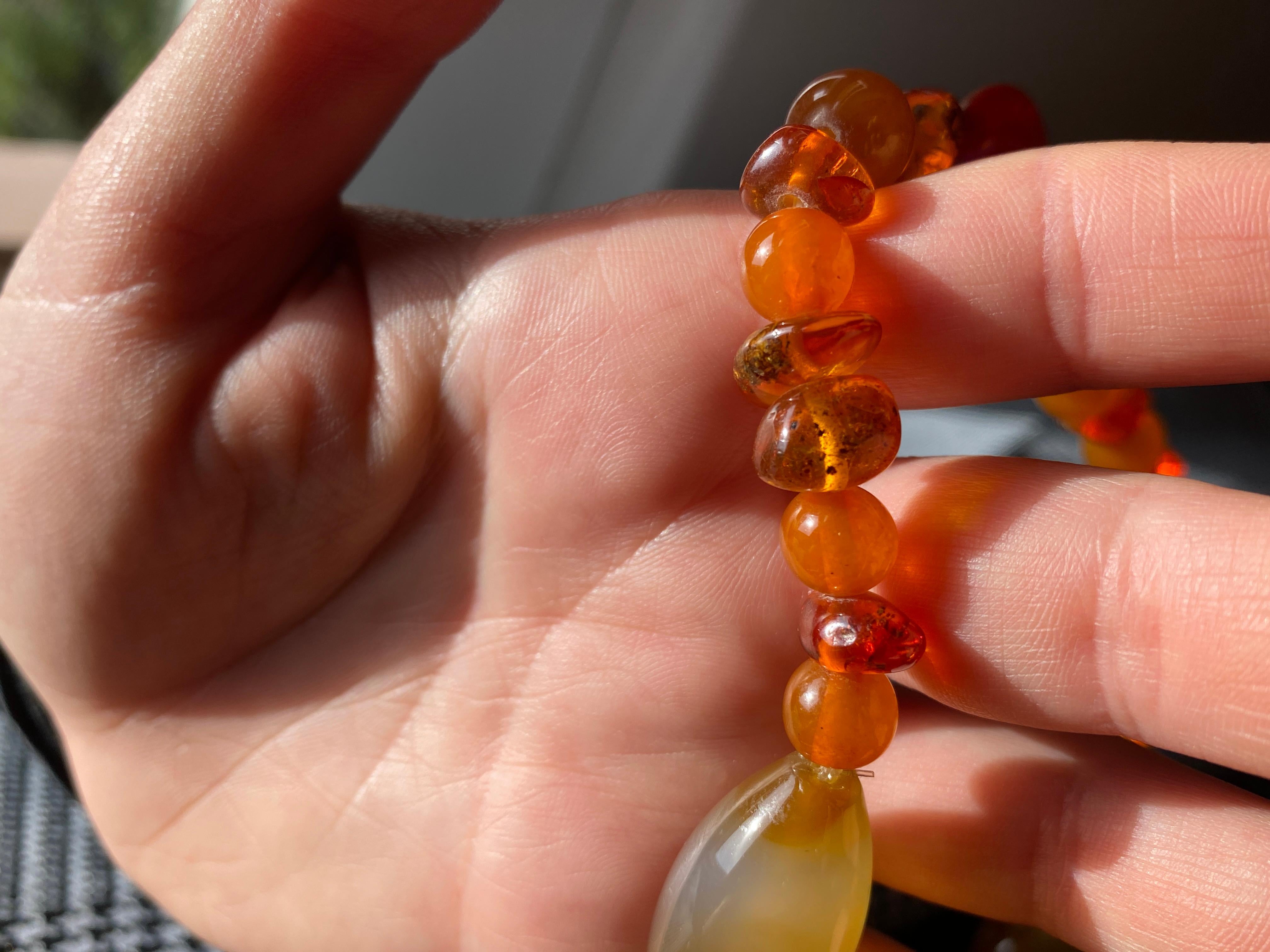 Rossella Ugolini Amber Carnelian Agate Long Beaded Necklace Made in Italy For Sale 5
