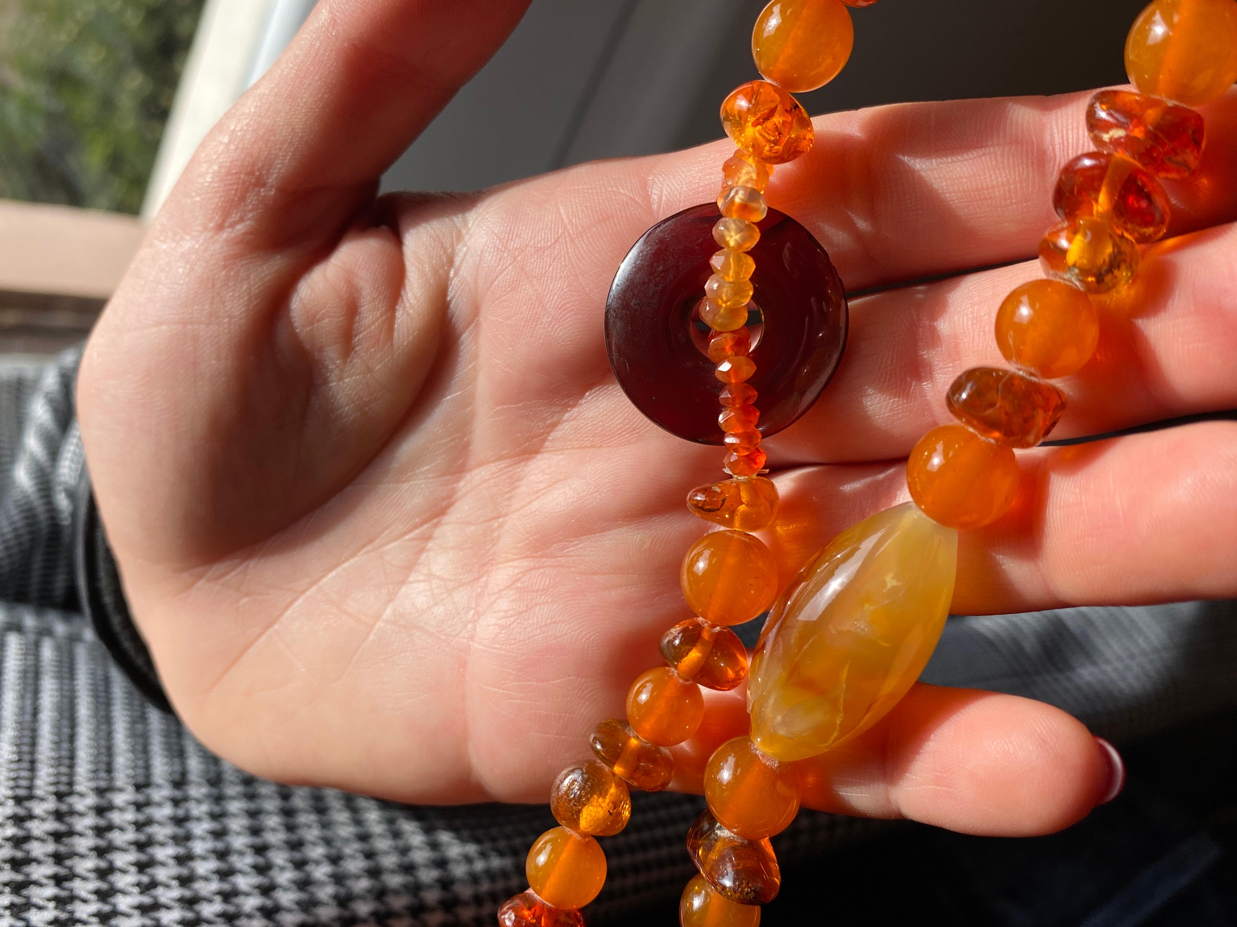 Rossella Ugolini Amber Carnelian Agate Long Beaded Necklace Made in Italy For Sale 6