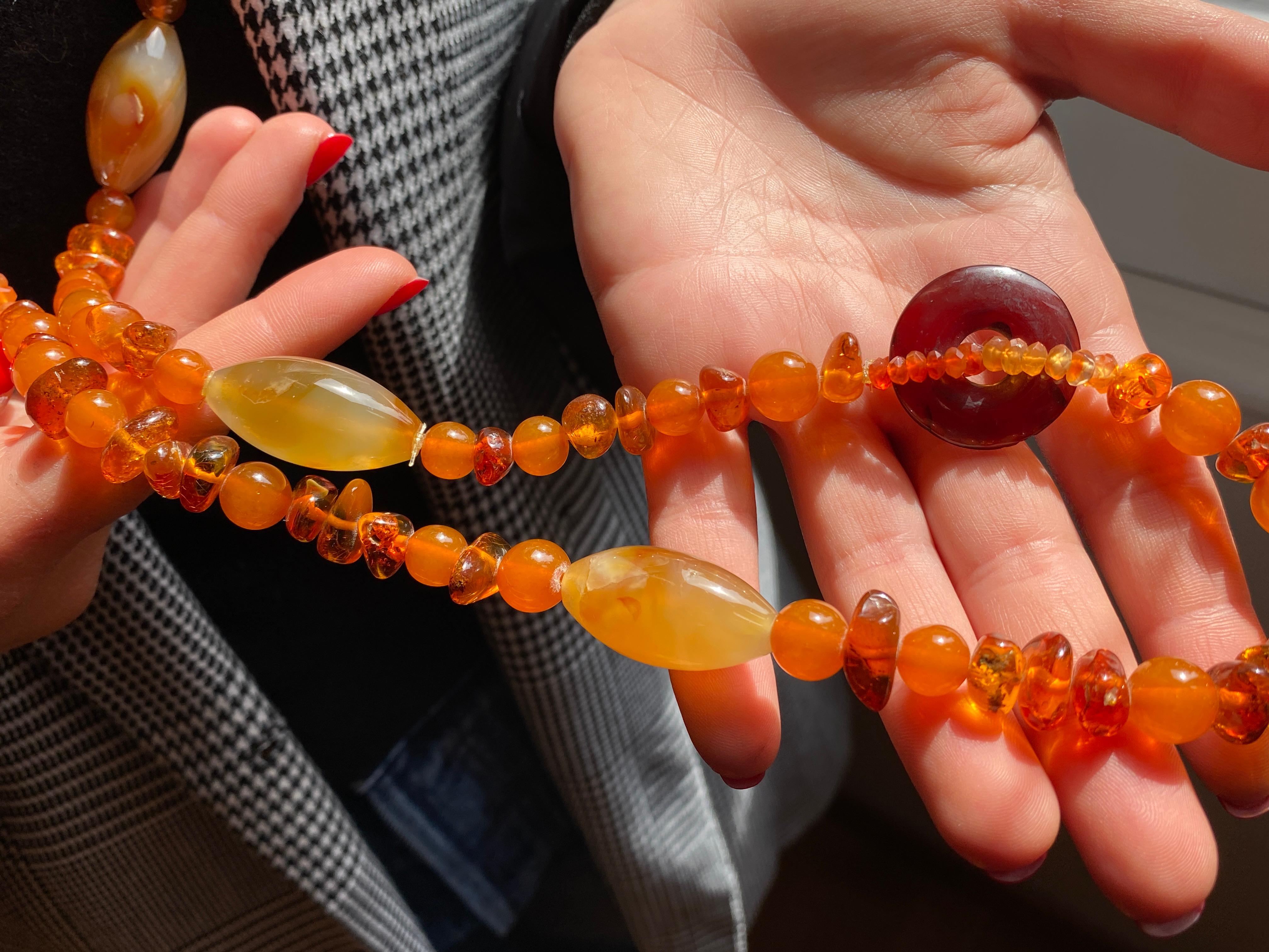 Rossella Ugolini Amber Carnelian Agate Long Beaded Necklace Made in Italy For Sale 7