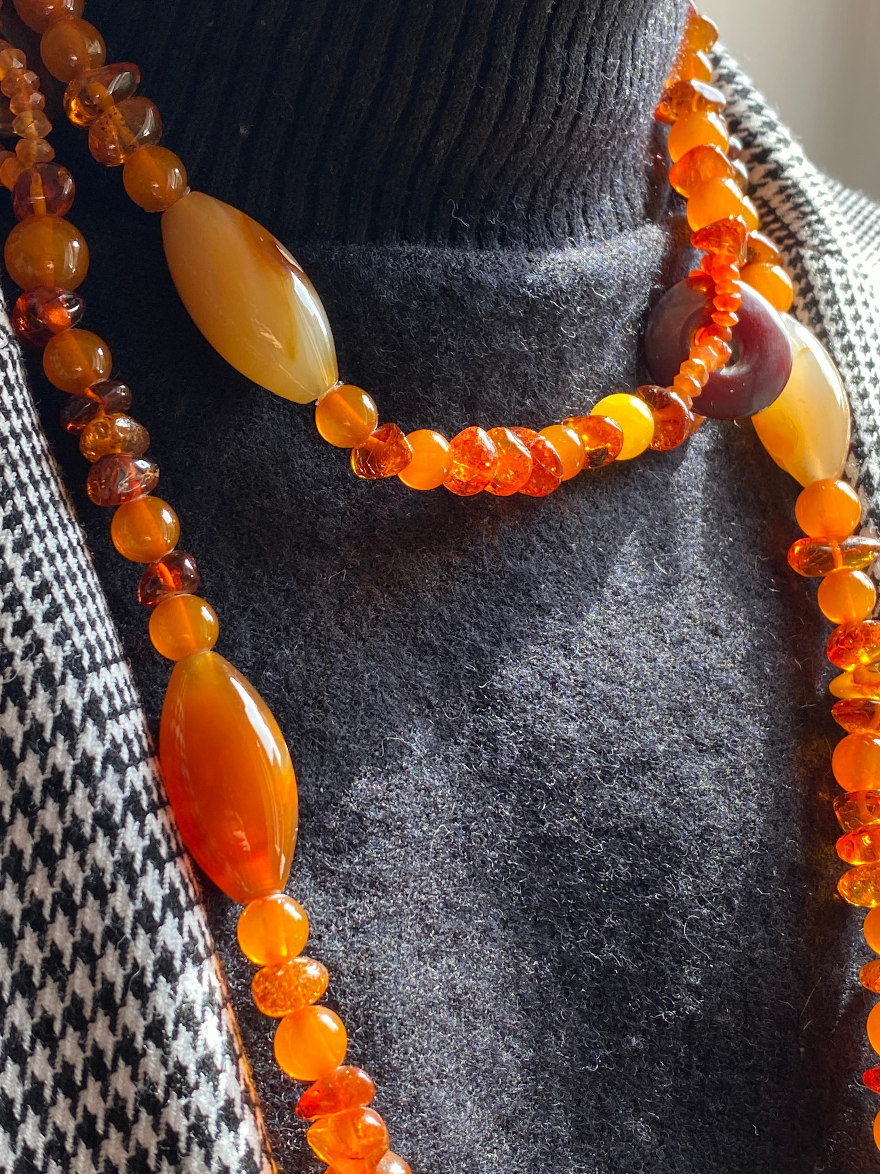 Rossella Ugolini Amber Carnelian Agate Long Beaded Necklace Made in Italy For Sale 8