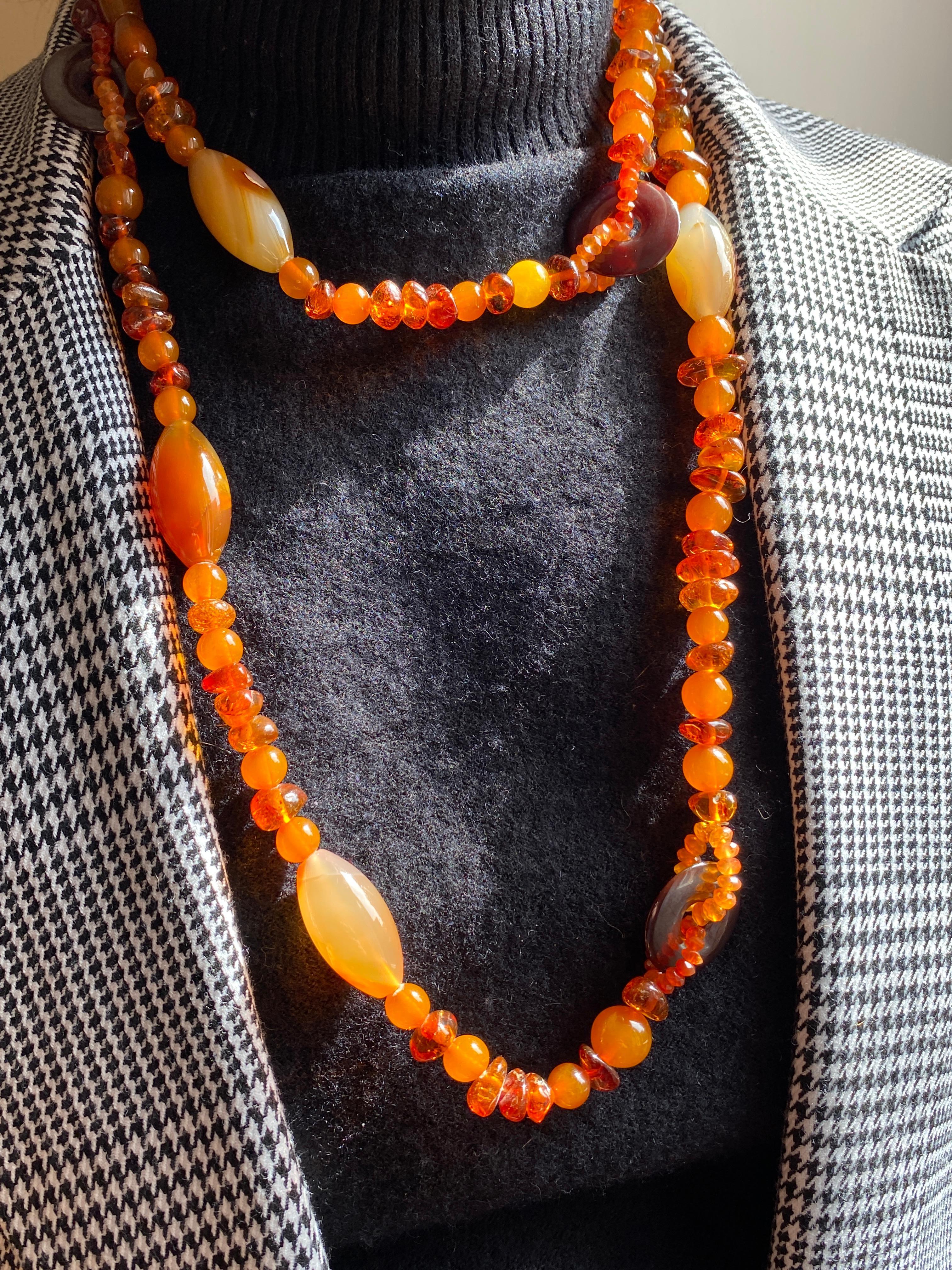 Rossella Ugolini Amber Carnelian Agate Long Beaded Necklace Made in Italy For Sale 10