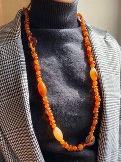 Rossella Ugolini Amber Carnelian Agate Long Beaded Necklace Made in Italy