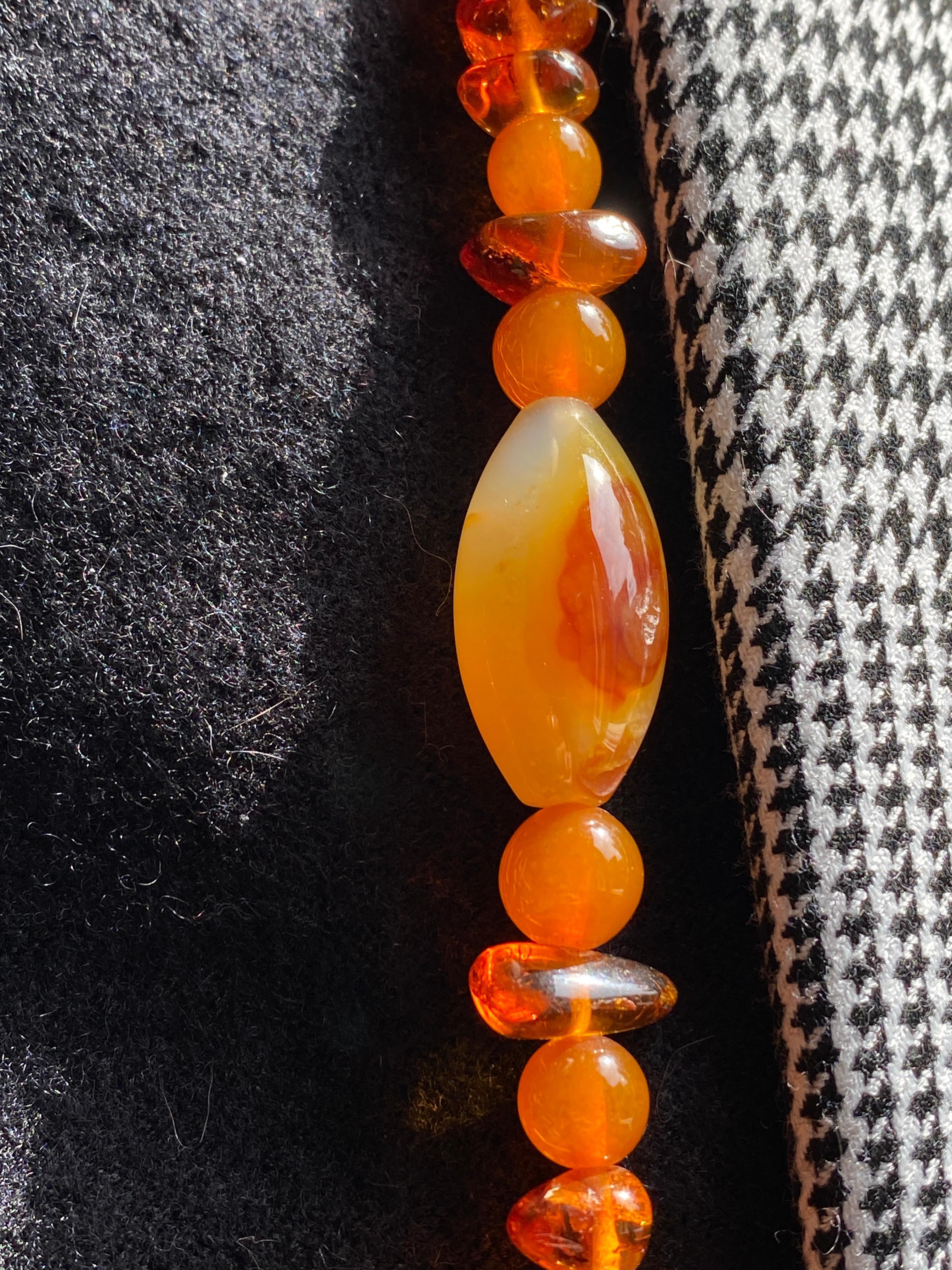 Artisan Rossella Ugolini Amber Carnelian Agate Long Beaded Necklace Made in Italy For Sale