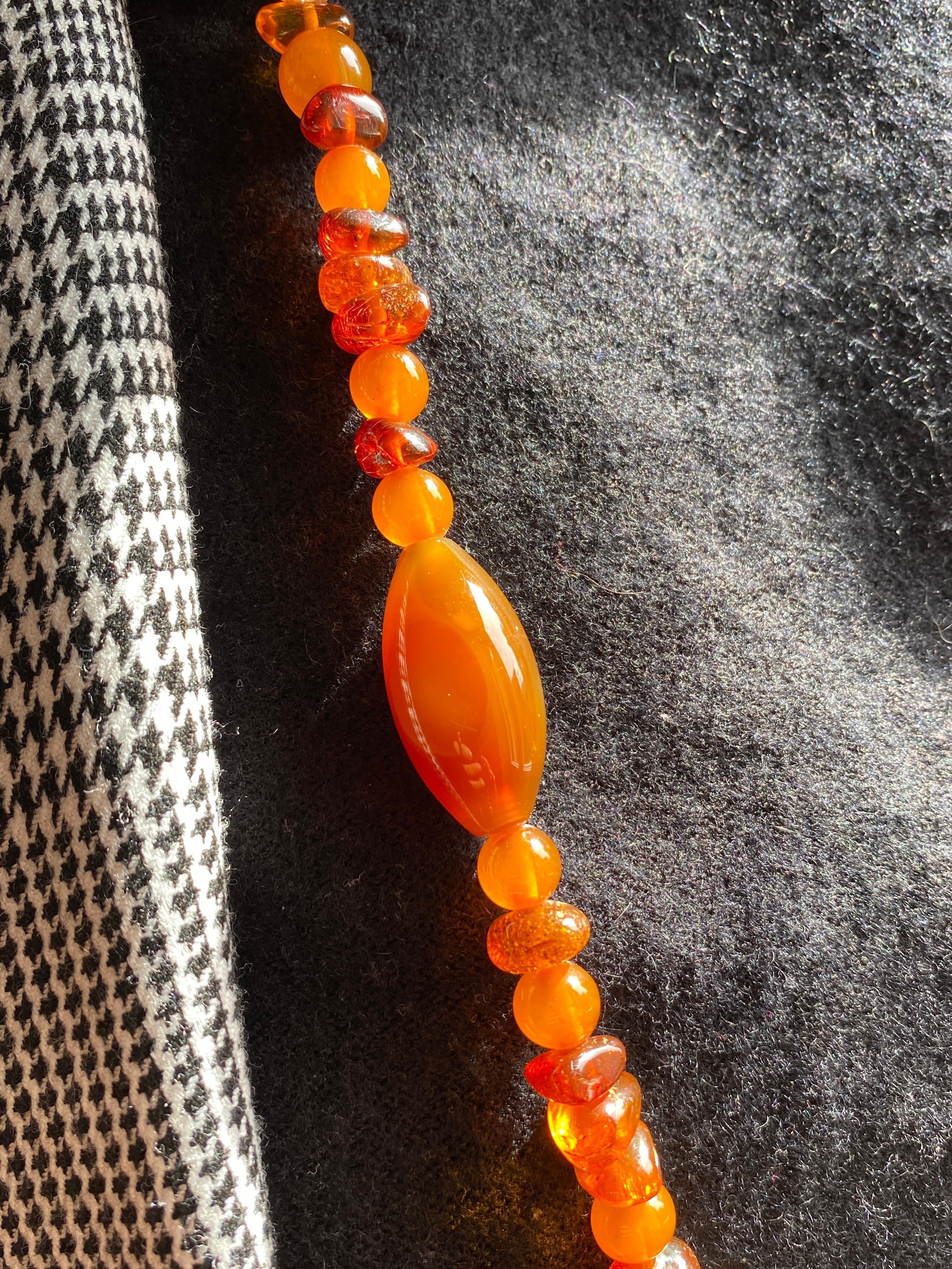 Women's or Men's Rossella Ugolini Amber Carnelian Agate Long Beaded Necklace Made in Italy For Sale