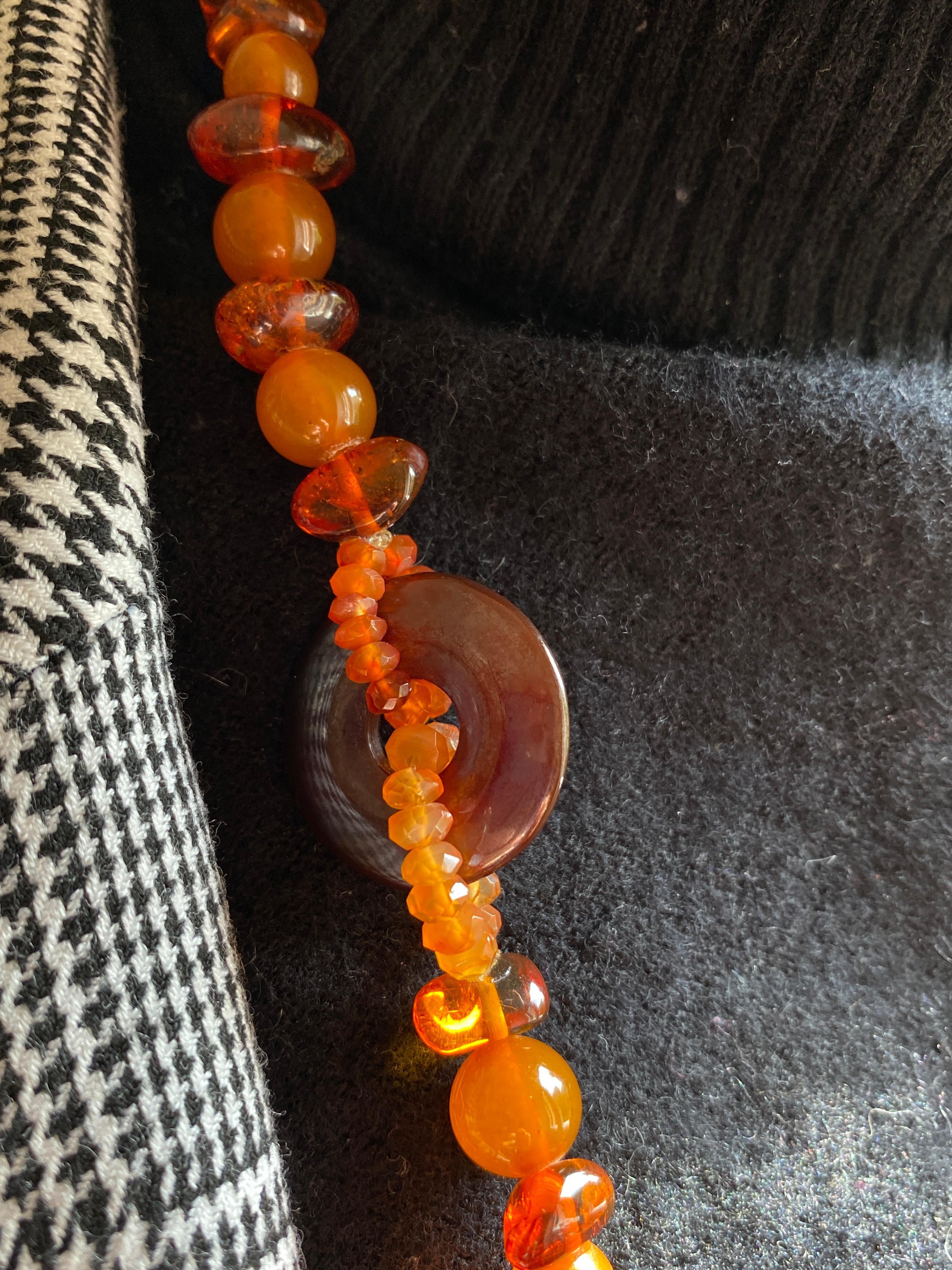 Rossella Ugolini Amber Carnelian Agate Long Beaded Necklace Made in Italy For Sale 1