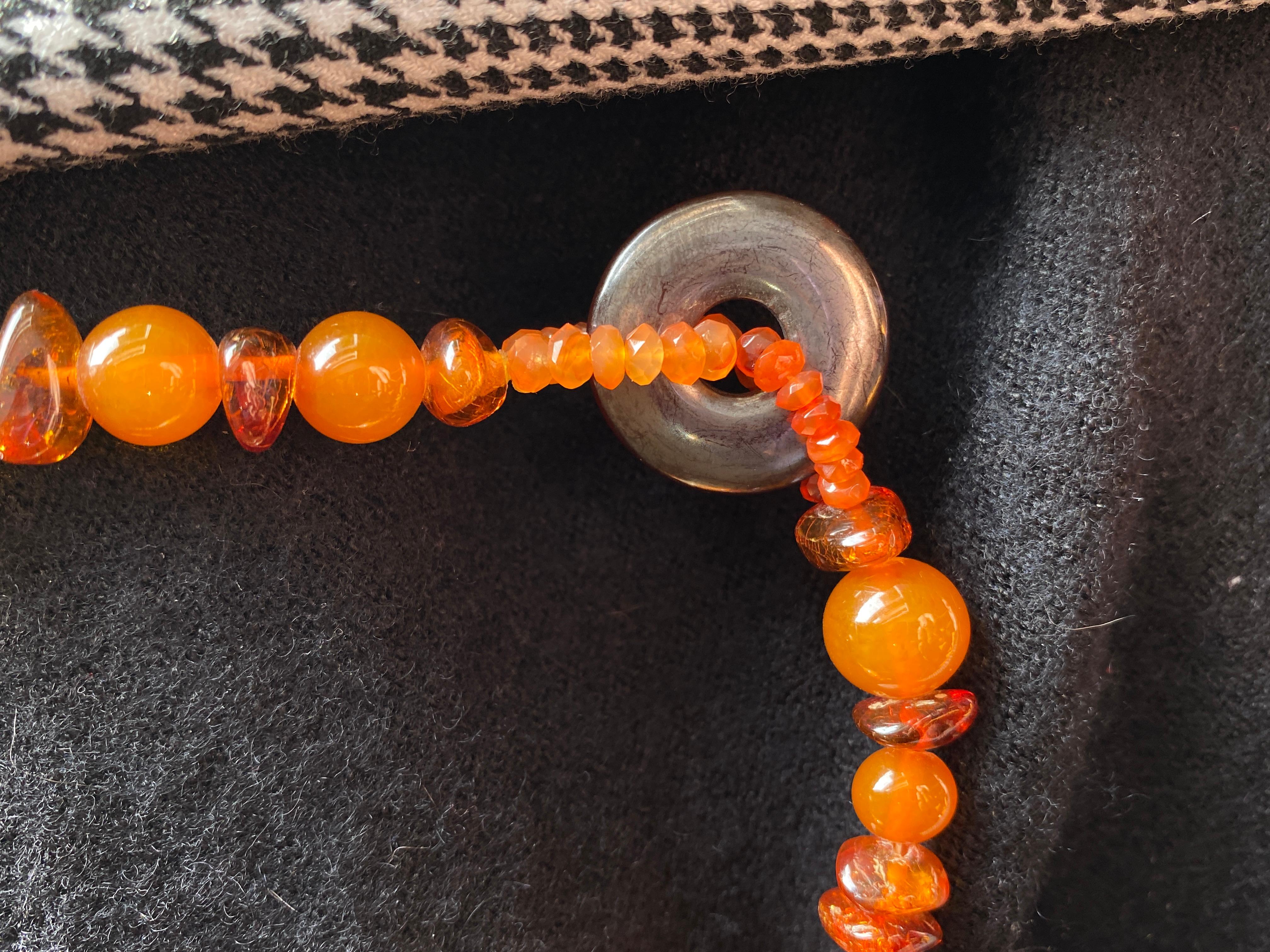 Rossella Ugolini Amber Carnelian Agate Long Beaded Necklace Made in Italy For Sale 2
