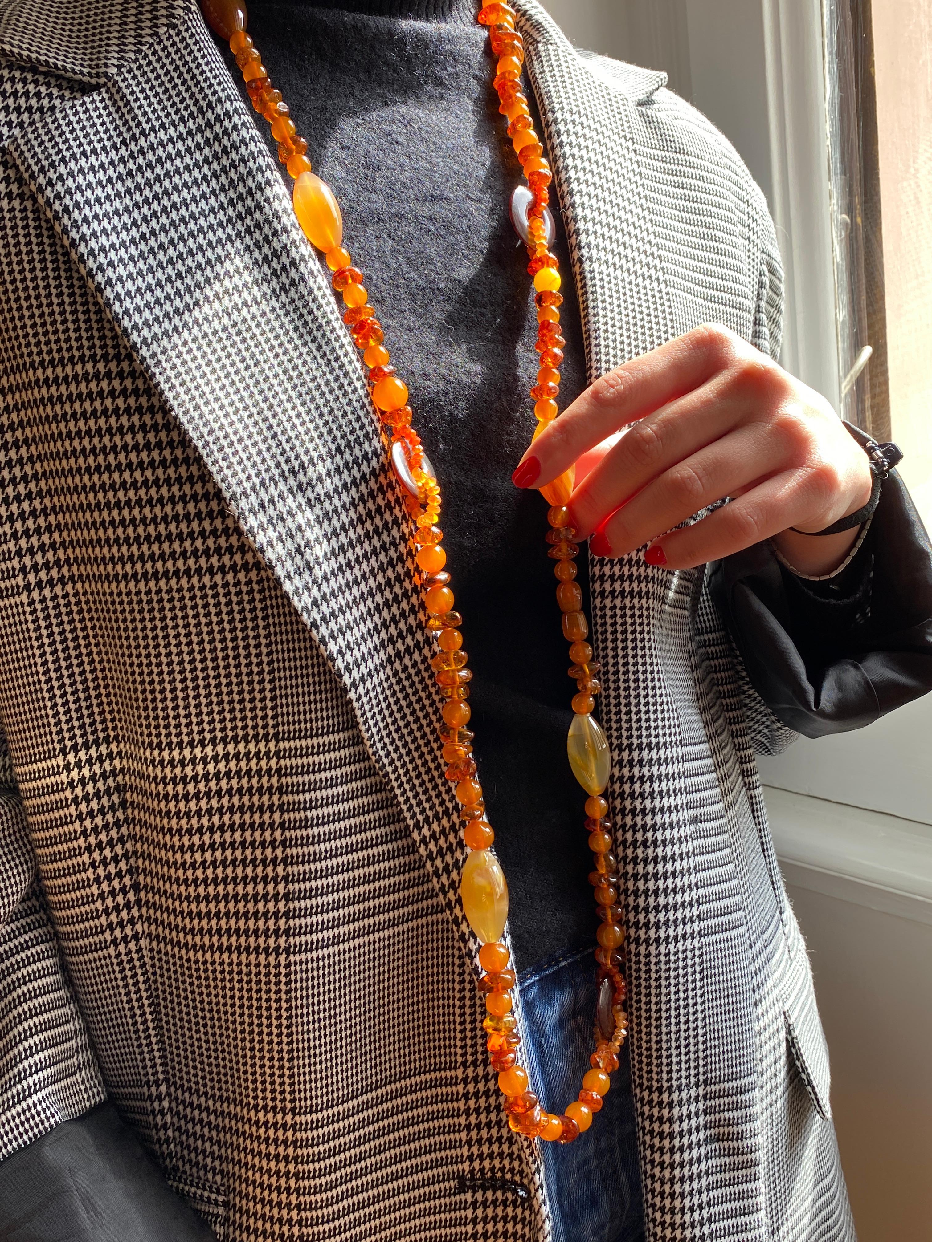 Rossella Ugolini Amber Carnelian Agate Long Beaded Necklace Made in Italy For Sale 3