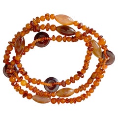 Rossella Ugolini Amber Carnelian Agate Long Beaded Necklace Made in Italy