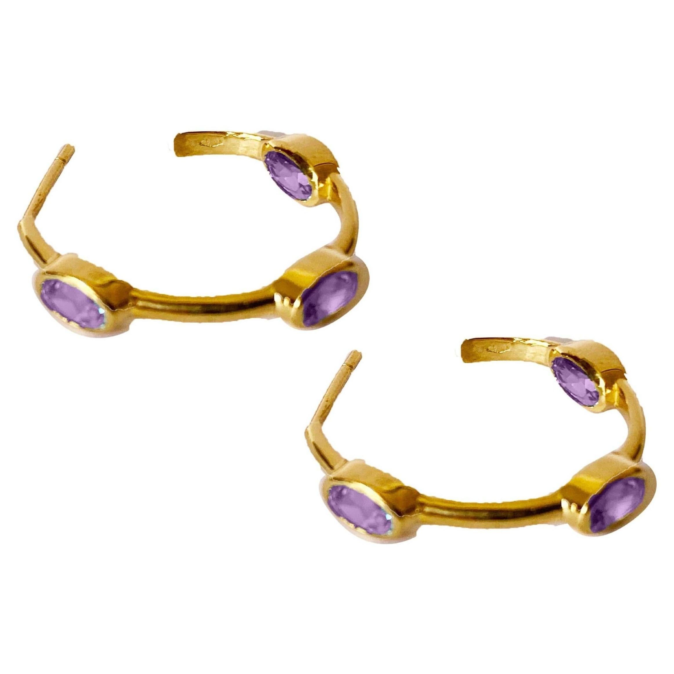 Modern Rossella Ugolini Amethyst 18K Yellow Gold Unisex Hoops Earrings For Sale