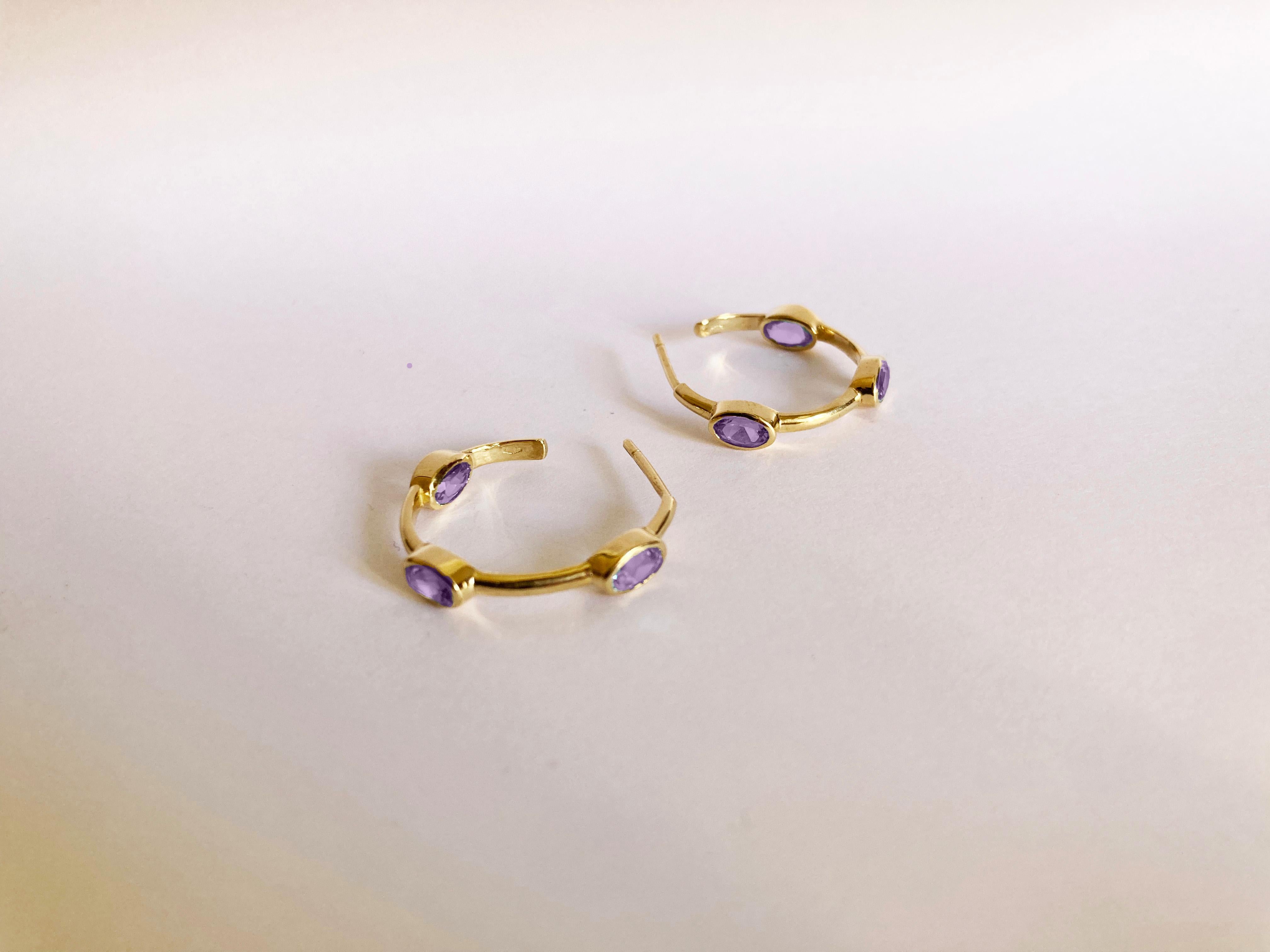 Oval Cut Rossella Ugolini Amethyst 18K Yellow Gold Unisex Hoops Earrings For Sale